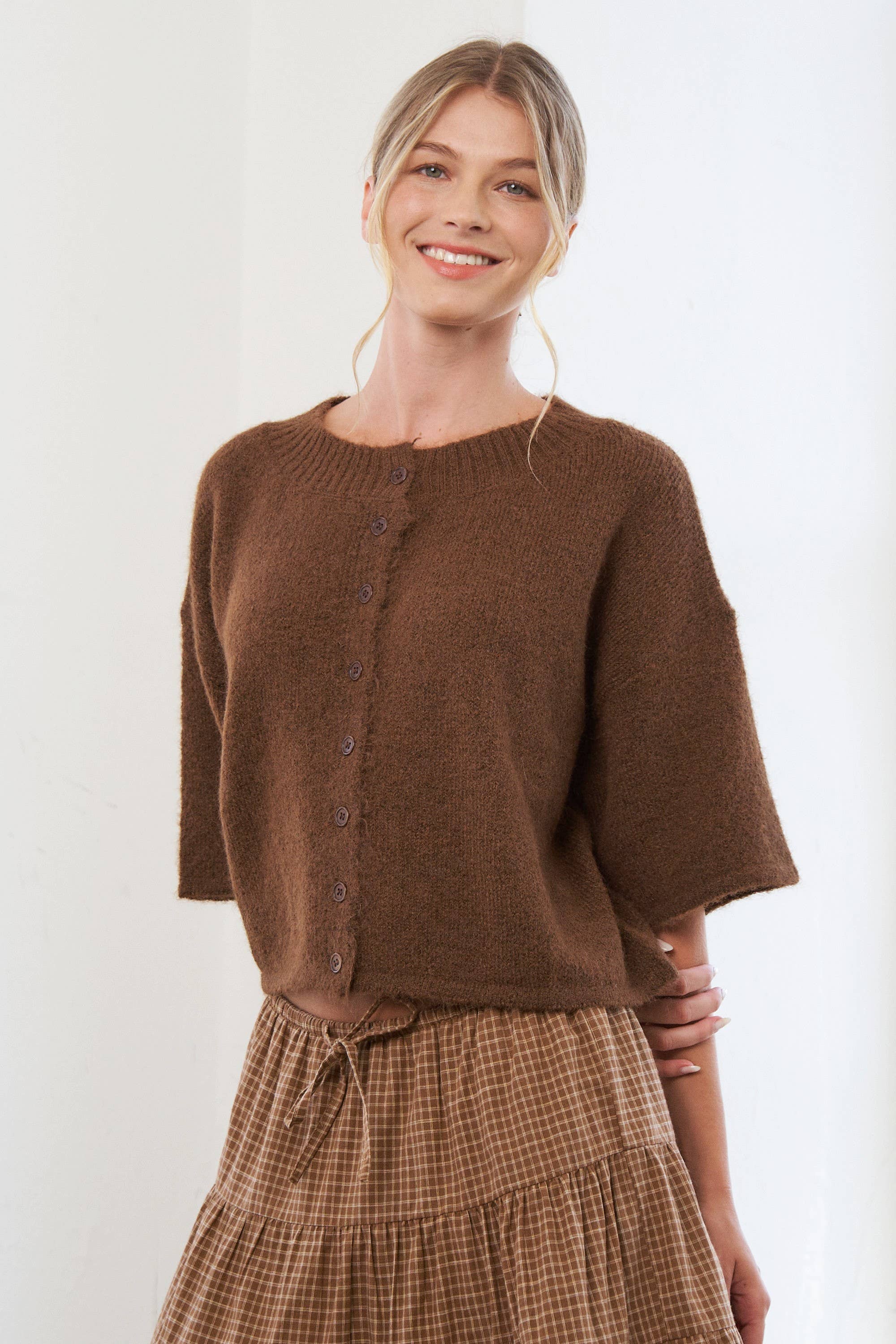 CANDESCENT - Wholesale Cardigan - Women's - Cropped Boxy Soft Knit Cardigan - LOU CARDIGAN8