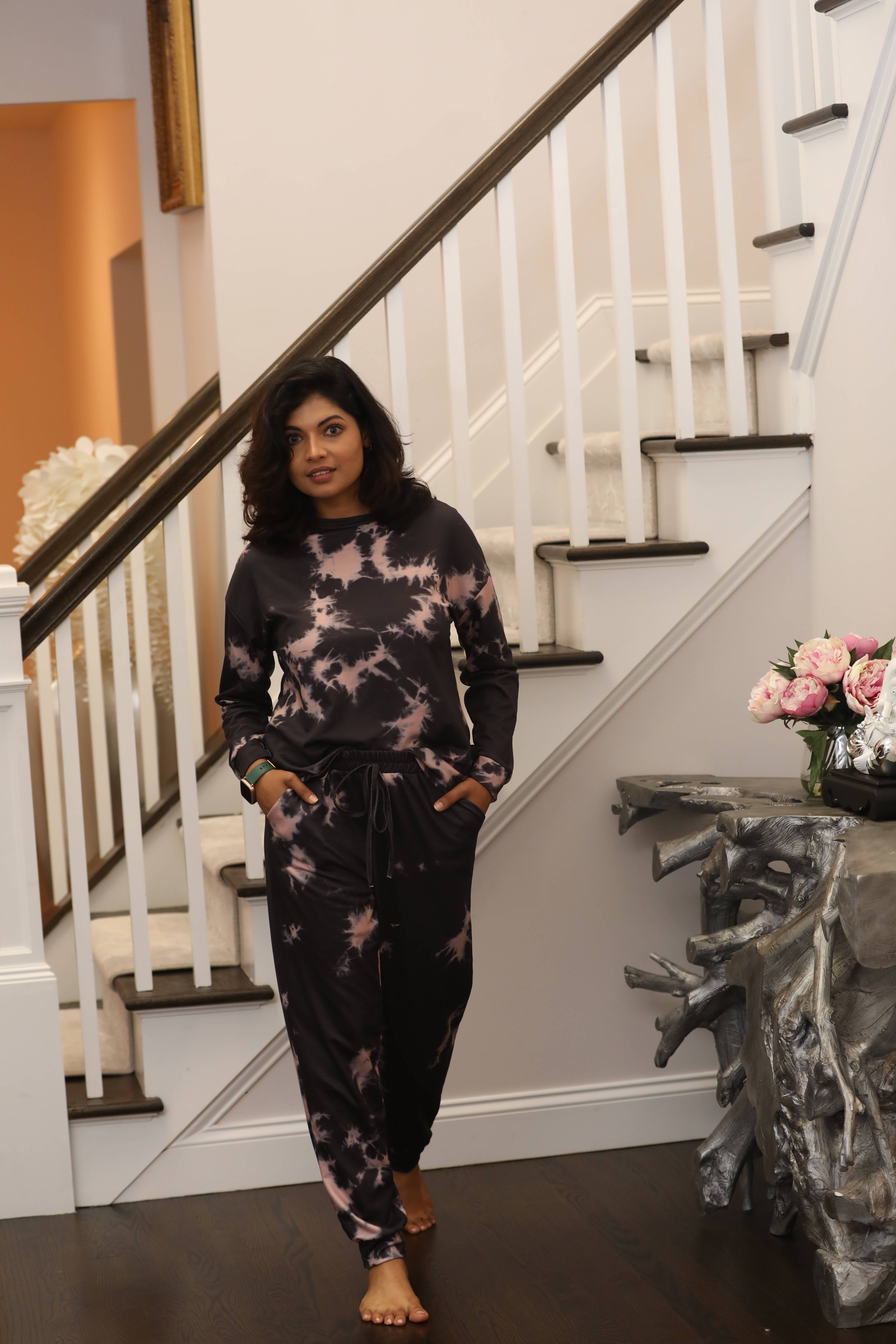 Shoreline Wear. INC - Wholesale Lounge Set - Women's - Black & Pink Tie-Dye Long-Sleeve Crewneck Top & Joggers4