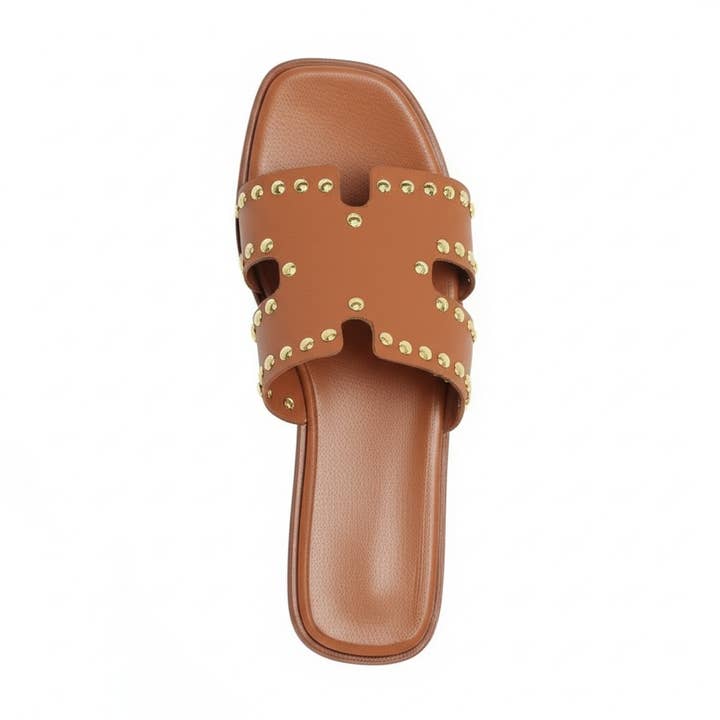 WALKING NOW SRL - Wholesale Sandals - Women's - Women's leather sandals in genuine leather with gold studs1