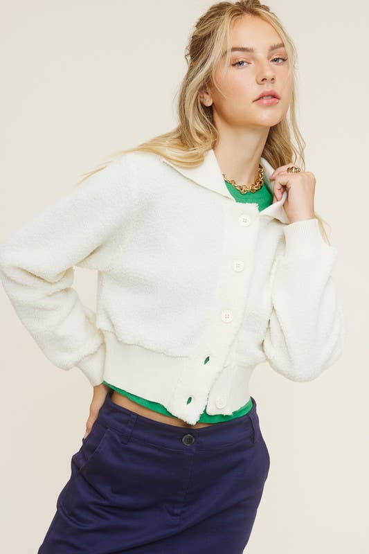 Mimosa - Wholesale Jacket - Women's - Cropped Teddy Jacket with Contrast Ribbed Collar8
