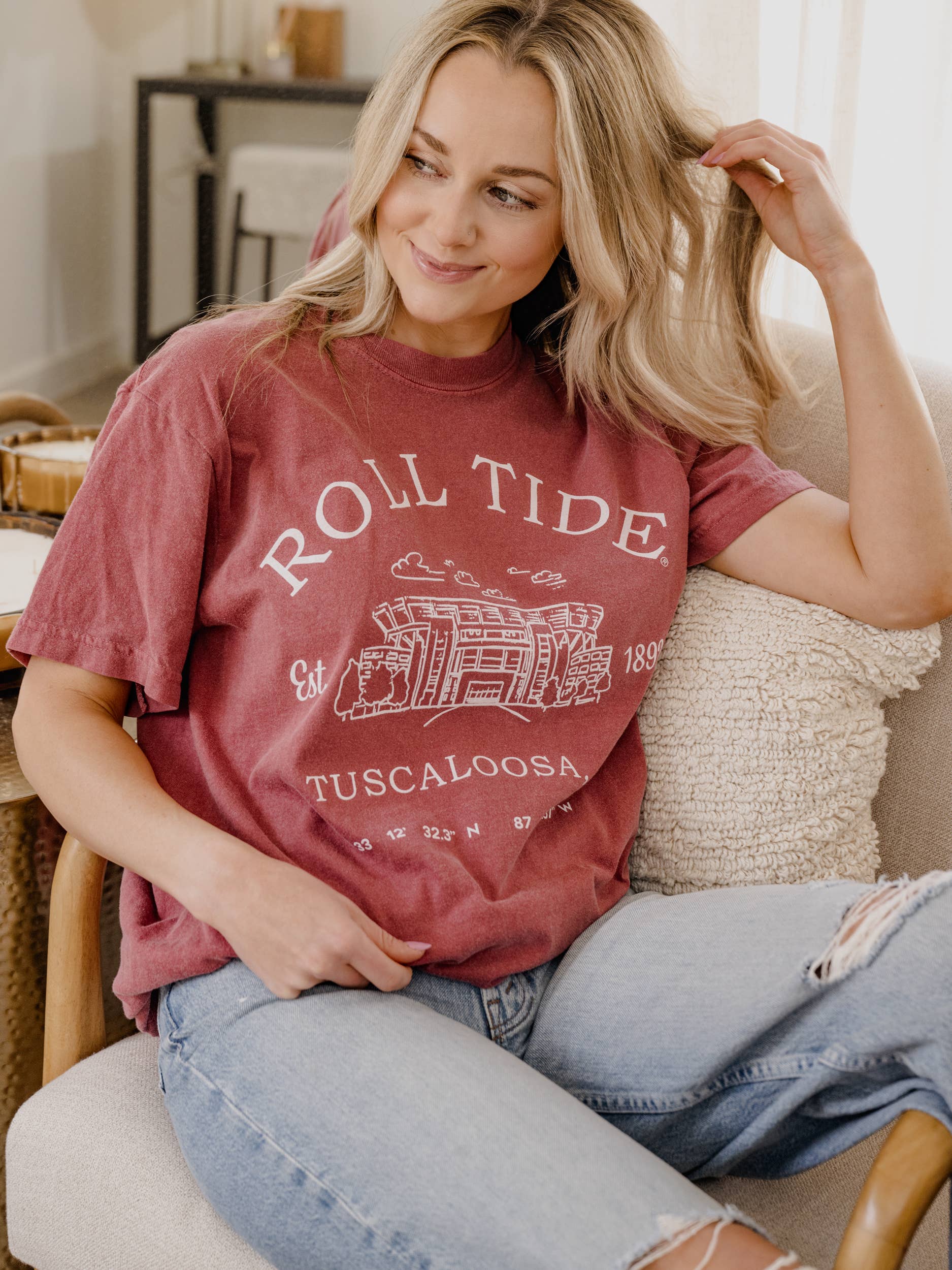 LivyLu - Wholesale Screen Printed T-Shirt - Unisex - Bama Stadium Coordinates Crimson Comfort Colors Tee3