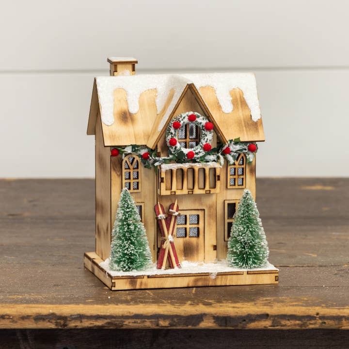 Ragon House - Wholesale Decorative Tabletop Object - LIGHTED WOOD SKI LODGE1