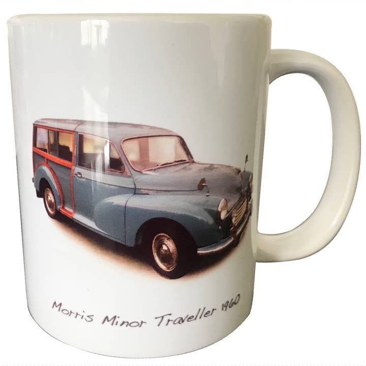 Morris Minor Traveller 1960 (bleu moyen) - Mug en céramique 11 oz pour la vente par Witherden's Workshop