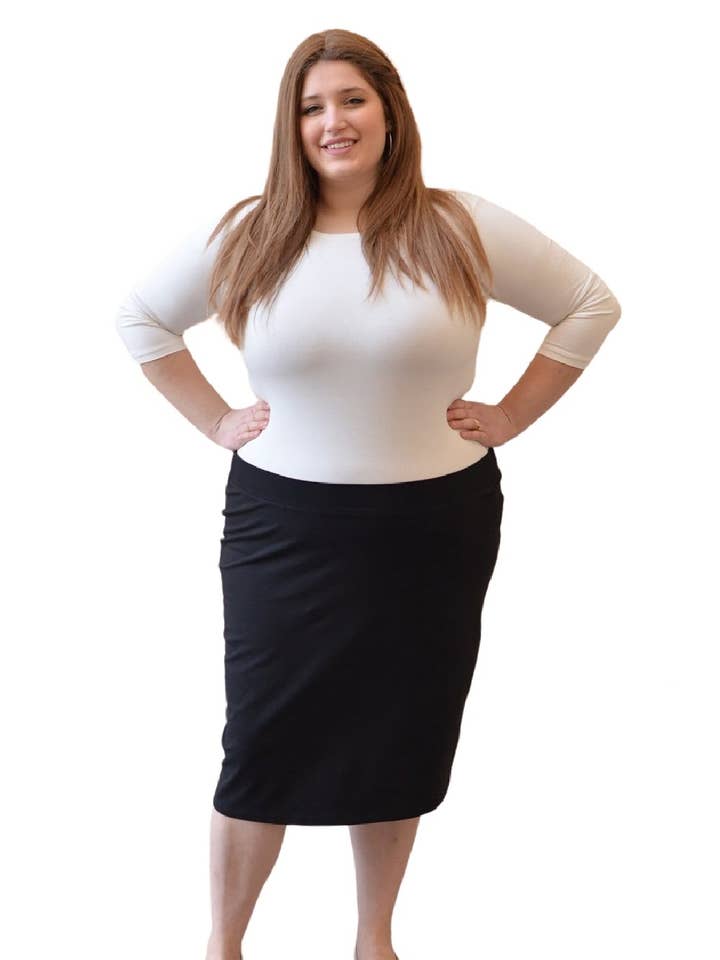 Falda lápiz elástica hasta la rodilla para mujer en algodón spandex talla grande para venta al por mayor de Kosher Casual