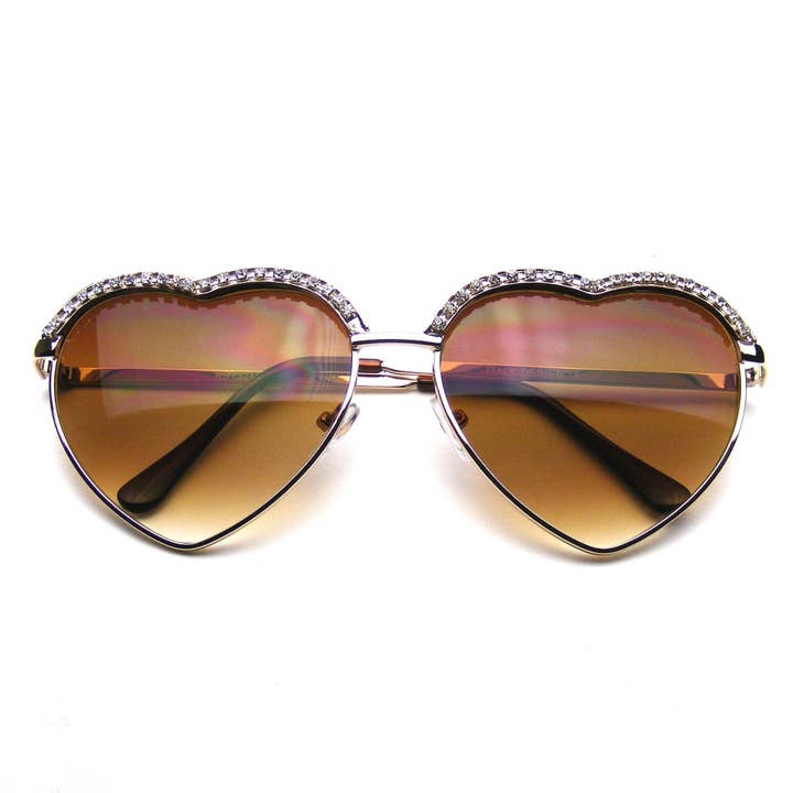 Emblem Eyewear - Wholesale Sunglasses - Women's - Cute Chic Heart Shape Glam Rhinestone Aviator Sunglasses