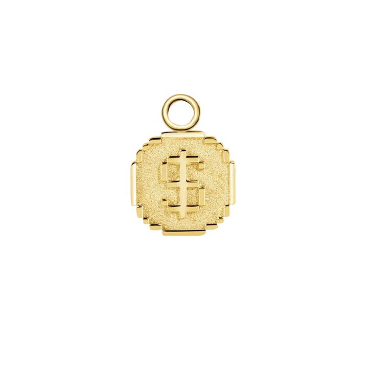 Pixel Coin – 14K & 18K Gold Charm for wholesale by Piercing-zone