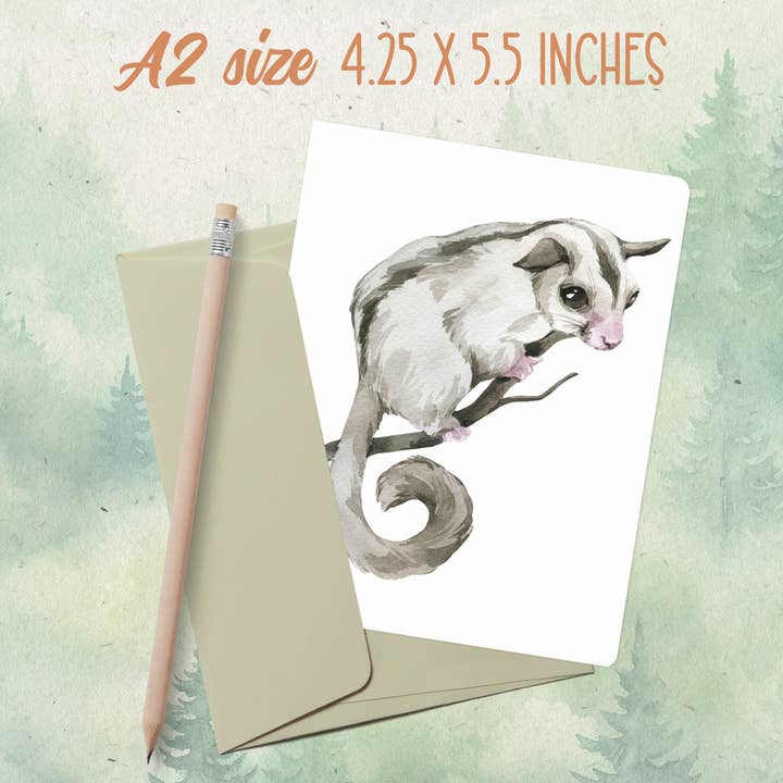 Handmade sugar glider greeting card for wholesale by Soul Familiar