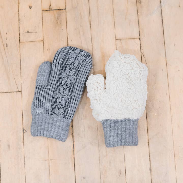 Karma Nepal Crafts - Venta al por mayor Guantes - Unisex - Manopla unisex tejida con forro polar de invierno con forma de copo de nieve