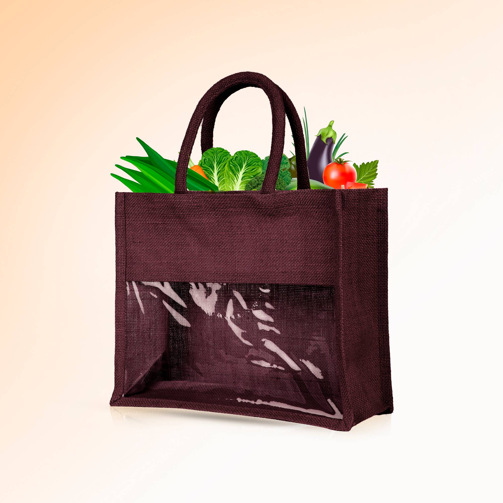 ecojutebags – wholesale Bärkasse - Unisex – Återanvändbara juteväskor – Set om 4 med PVC-fönsterpanel27