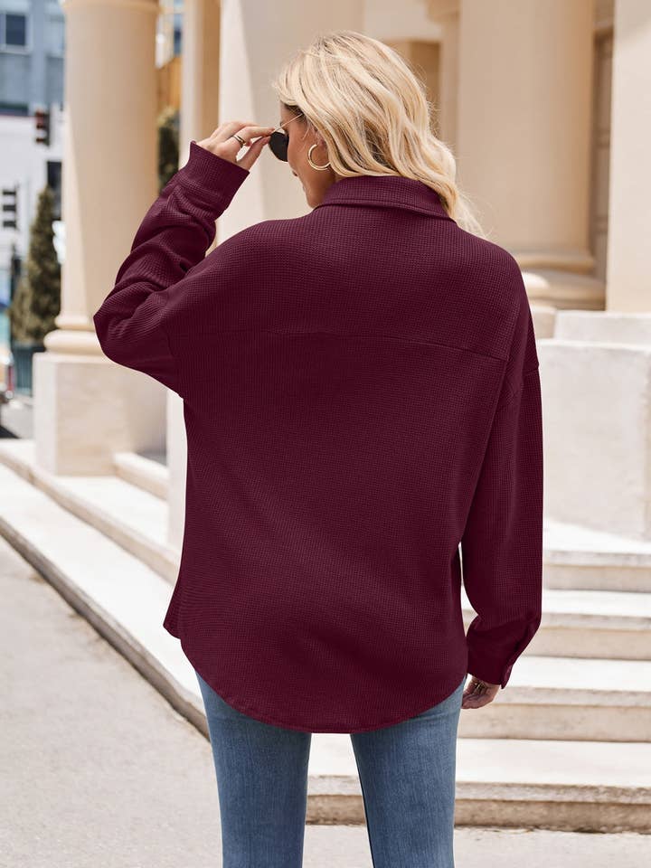 Lovesoft - Wholesale Button Down Shirt - Women's - Women's Casual Loose Pocket Waffle Fashion Shirt18