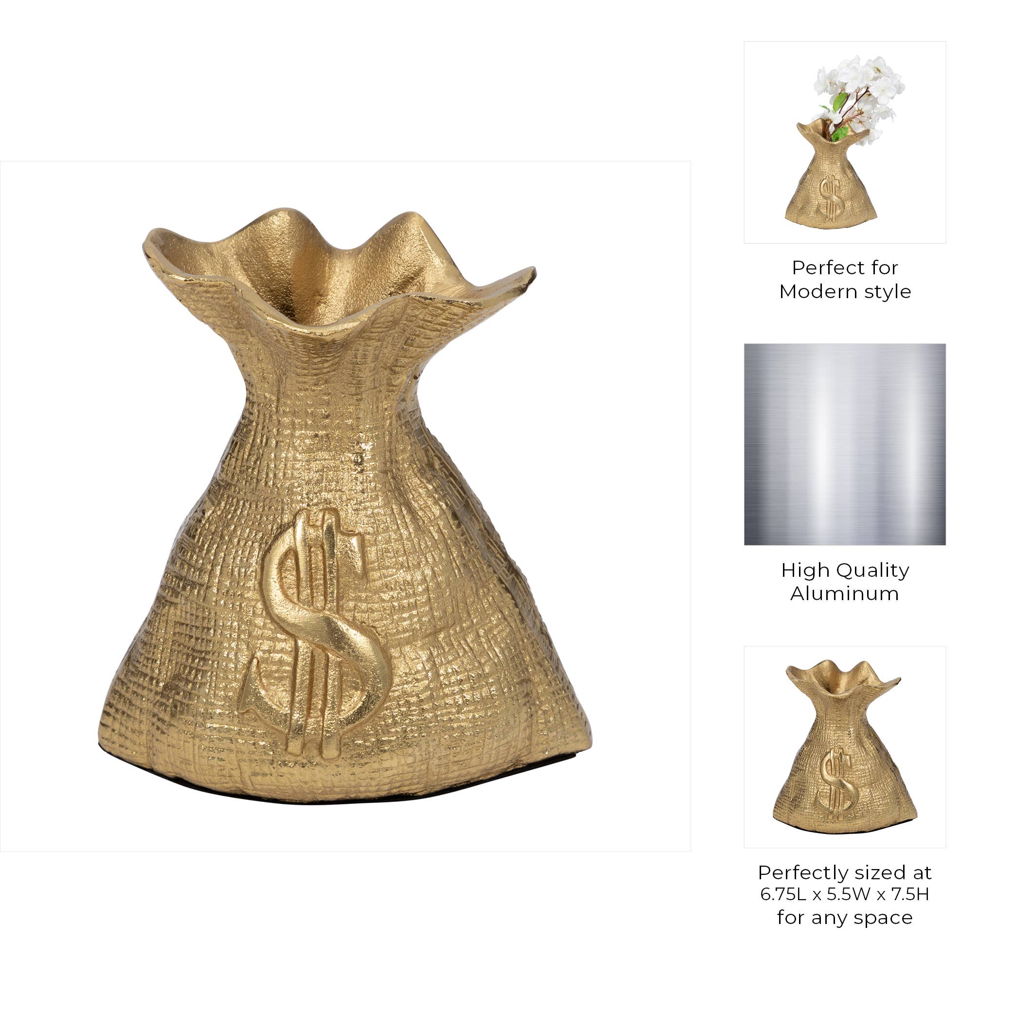 Sagebrook Home - Wholesale Decorative Figurine - Figurine - Gold Metal Modern Textured Money Bag, 7 in.3