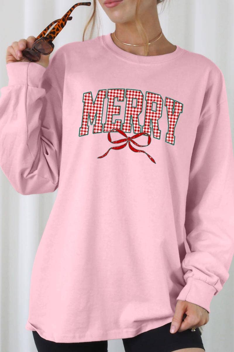 COLORBEAR - Wholesale T-Shirt (Graphic) - Women's - Plaid Merry Christmas Bow Plus Long Sleeve Tee4