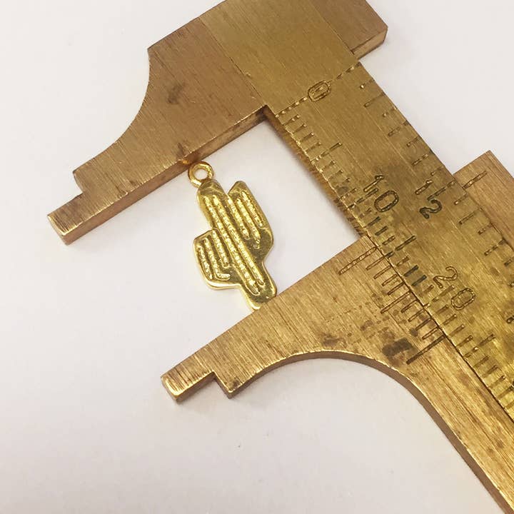 The Bead Bazaar - Wholesale Individual charm/pendant - 18K Small Gold Cactus Charm, Rose Gold Boho Mini Cactus Pend8