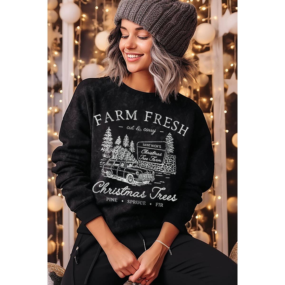 HRTandLUV – Engroshandel Sweatshirt - Dame – FARM FRISKE JULETRÆER MINERAL GRAFISK SWEATSHIRT1