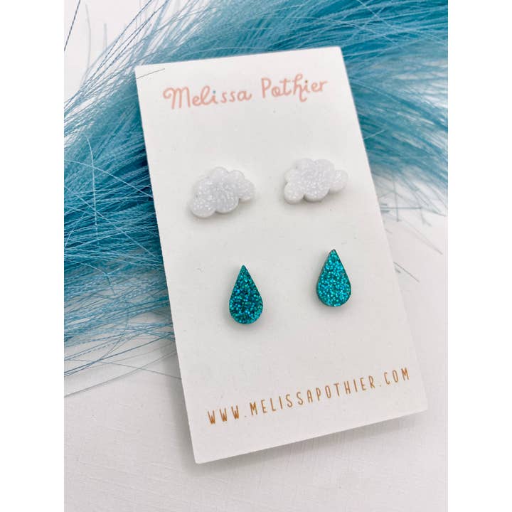 Melissa Pothier Art - Wholesale Stud/Post Earrings - Cloud Earrings, Raindrop Earrings, Stud Earring, Raincloud