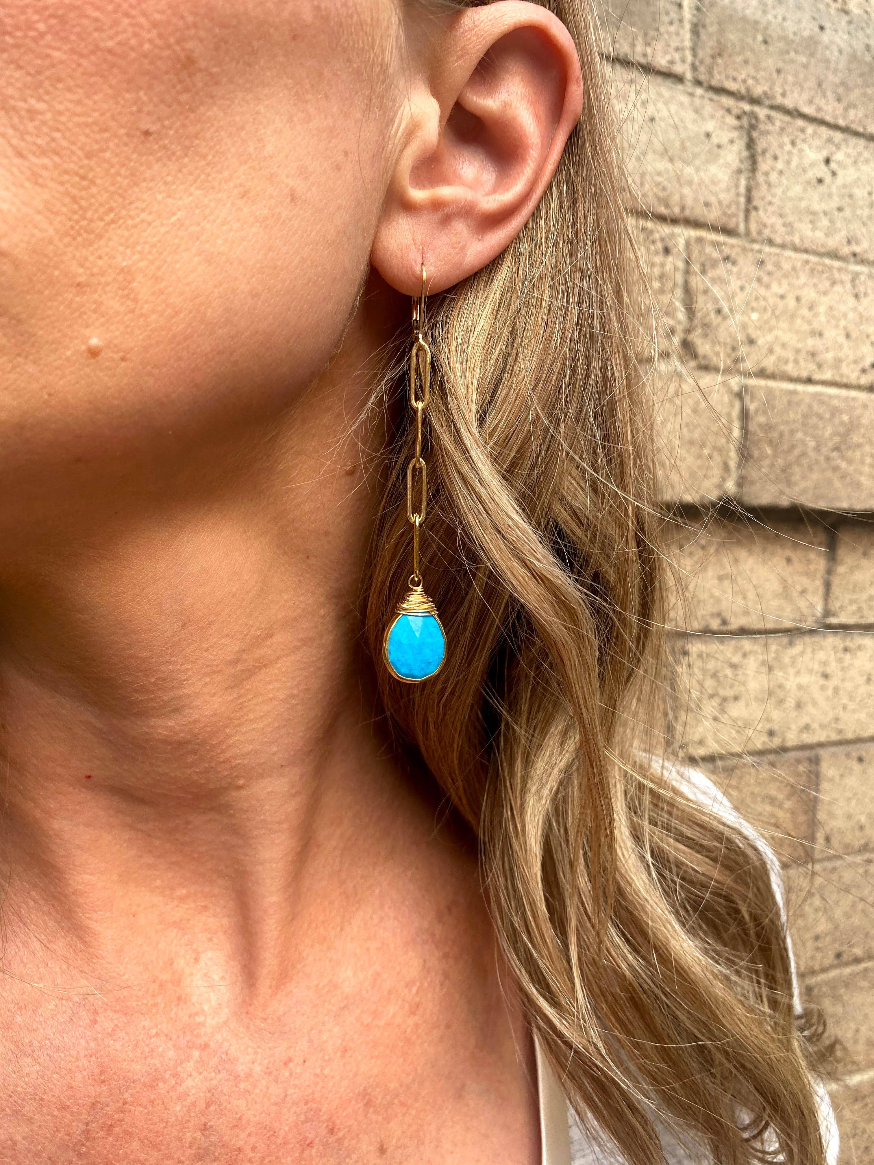 REMOVED BRAND - Wholesale Hoop Earrings - Blue Turquoise Paperclip Linear Earrings1