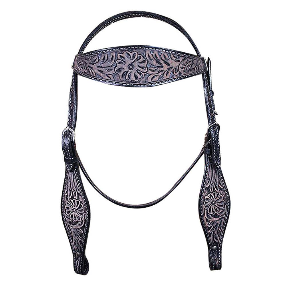 HILASON - Wholesale Horseback Riding Gear - HILASON Western Horse Headstall Breast Collar Set Genuine American Leather Floral Rough Out Black | For Horses0