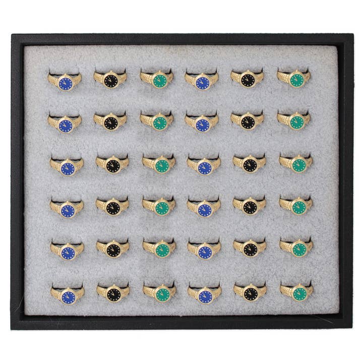 ZAD - Wholesale Cocktail/statement ring - Fashion Time Faux Watch Gold Ring Display