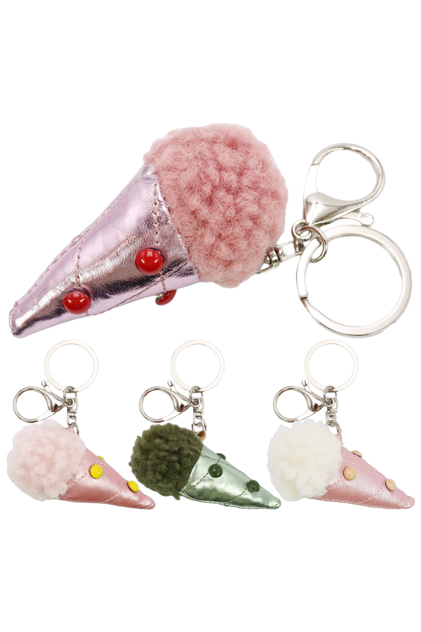 Cap Zone - Vente Porte-clés – femme - Porte-clés Pompon Crème Glacée Cône Doux Métallique - 12 pcs0