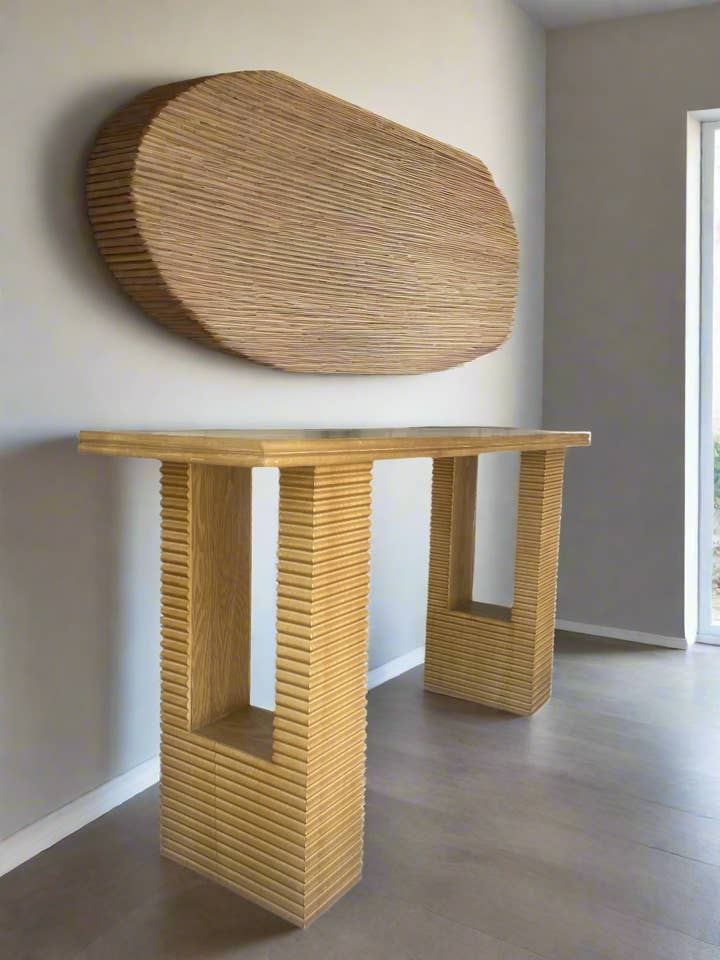 Click Wood Fluted Console Table in Honey Brown for wholesale by Statements by J