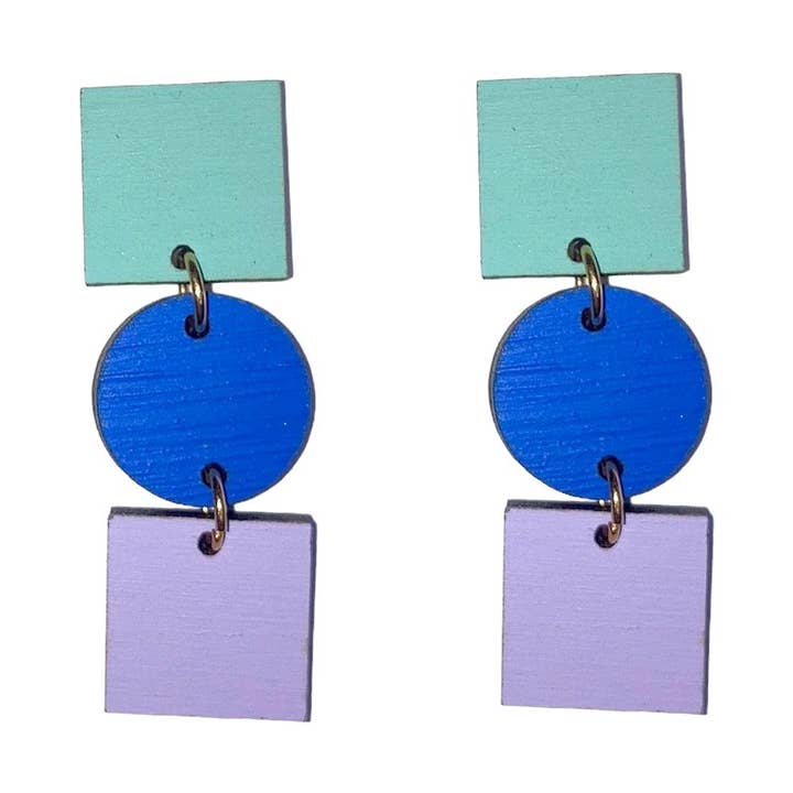 Orecchini Ruth in verde uovo d'anatra, blu cobalto e lilla per la vendita all'ingrosso da parte di Shock of Grey