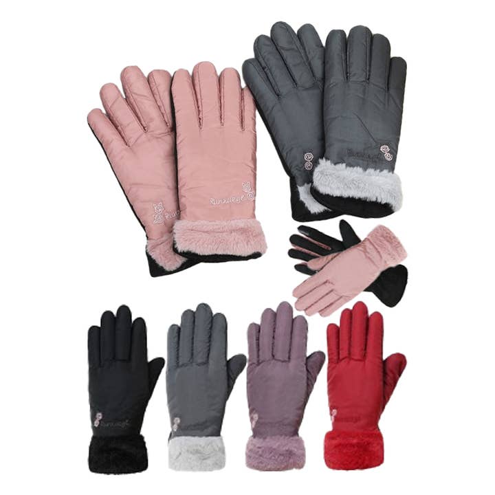 Cap Zone - Wholesale Gloves - Women's - Women's Mini Rose Faux Fur Cuffed Gloves