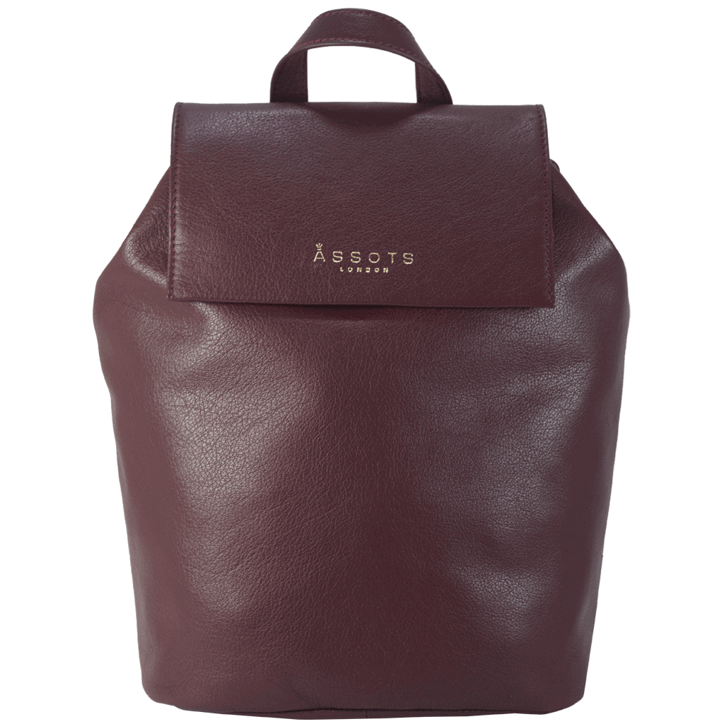 Assots London - Wholesale Backpack - Women's - 'JERMYN' Classic Burgundy Full Grain Leather Flap-over Bac4