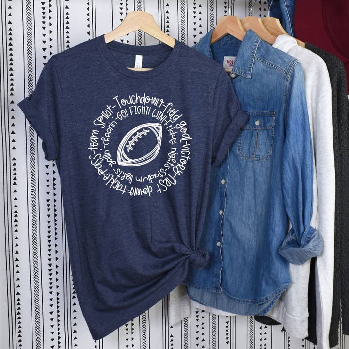 Football Circle Navy Tee White Ink for wholesale by Simply Tees