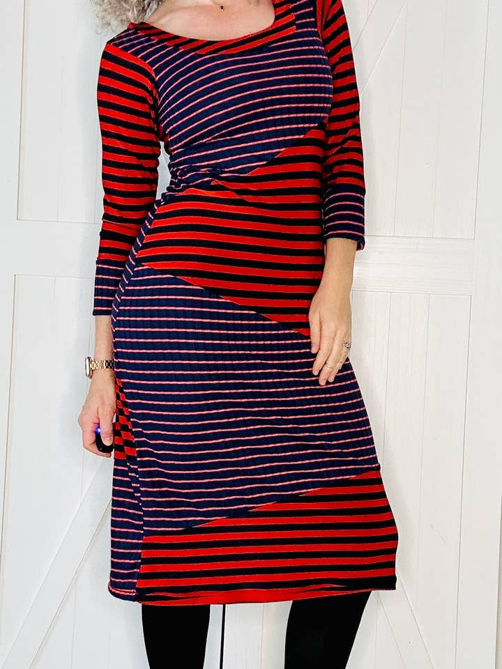 Red and Navy Striped Pencil Dress for wholesale by Aerial Clothing sRQ