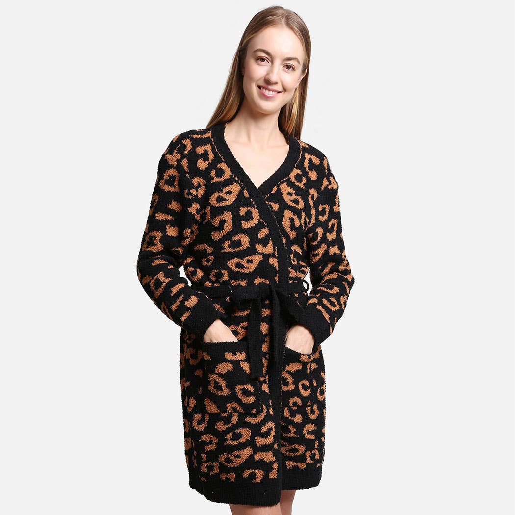 Fashion City - Venta al por mayor Bata - Mujer - Bata suave para mujer con estampado de leopardo, bolsillos y cinturón19