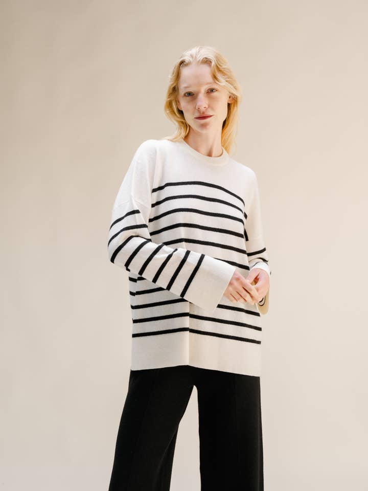 Cashmere Mix Striped Crewneck Sweater for wholesale by Lèmme