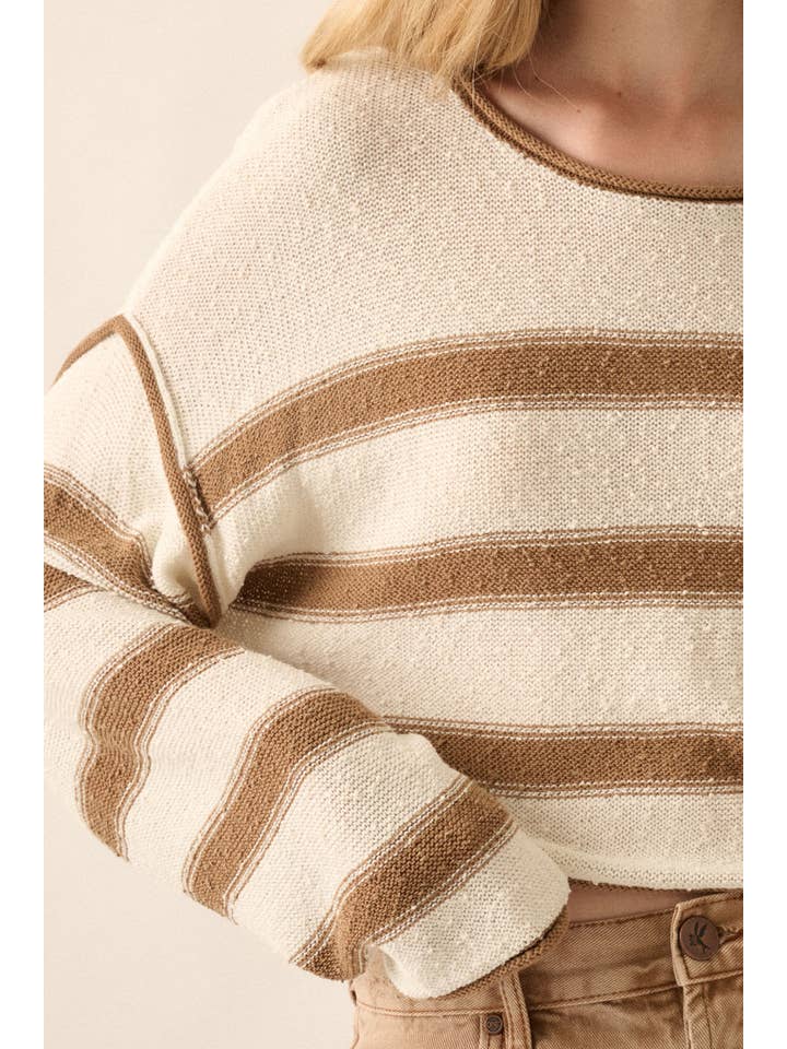 Promesa USA - Wholesale Knit Sweater - Women's - Striped Exposed-Seam Cropped Sweater