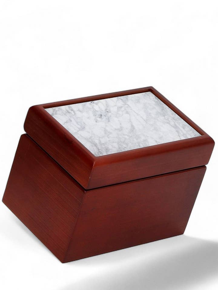 CAIXA DE MADEIRA: Saquinhos de chá forrados Caixa de madeira com tampa em azulejo impresso - Opera “Gray Carrara Marble” por atacado de SublimArt