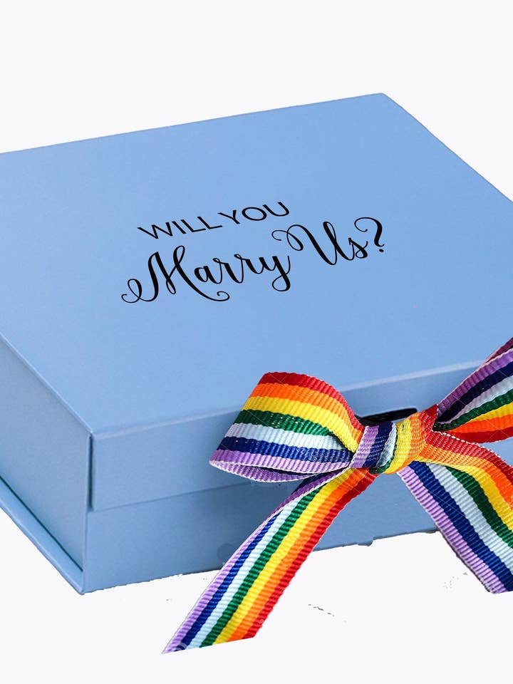 Will You Marry Us?? Proposal Box light blue - No Border - Rainbow Ribbon for wholesale by tshirt unlimited