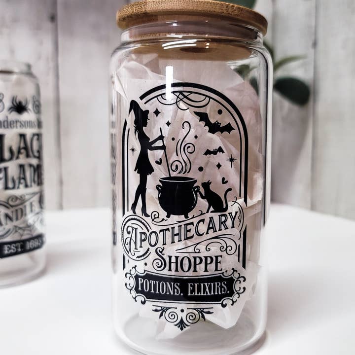 Apothecary Shoppe Glazen Kan Libbey Stijl Griezelig Drinkgerei voor wholesale door Cataleya Designs Studio LLC