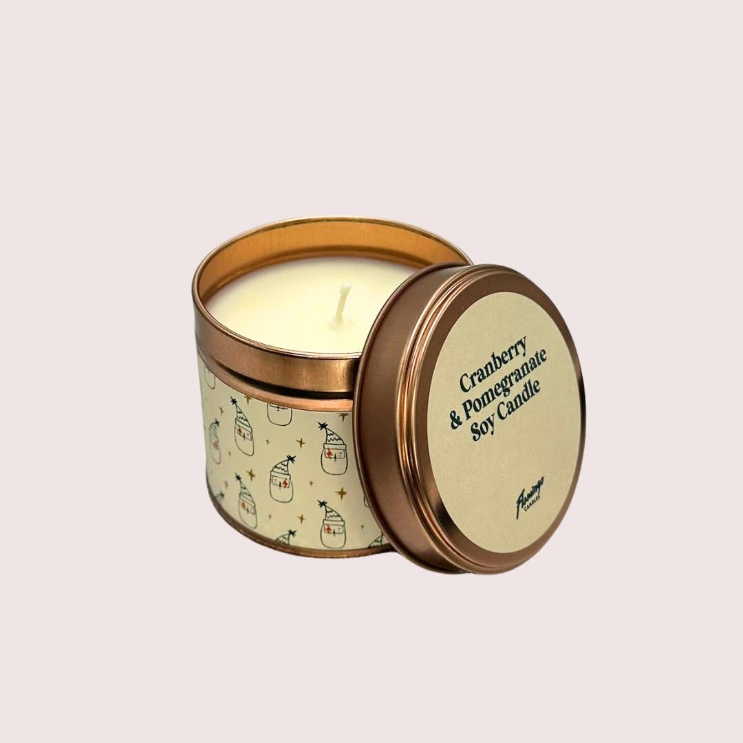 Flamingo Candles - Venta al por mayor Vela aromática de viaje - Vela en lata de arándano y granada Papá Noel