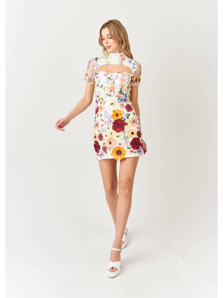 Multi Doris High Neck Floral Printed Mini Dress for wholesale on Faire