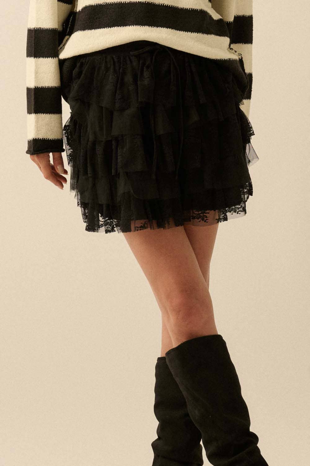 Promesa USA - Wholesale Skirt - Women's - Lace and Tulle Tiered Ruffle Mini Skirt8