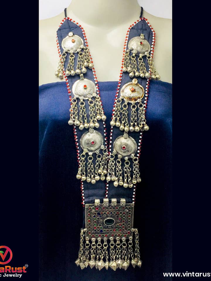 Vintage lang kæde turkmenske store vedhæng stil halskæde for engroshandel hos vintarust