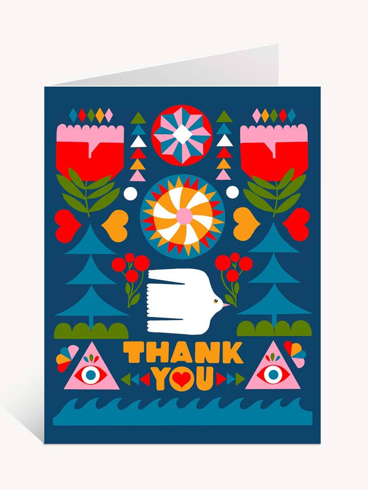 Folk Flowers Thank You Greeting Card for wholesale by Lisa Congdon Art & Illustration