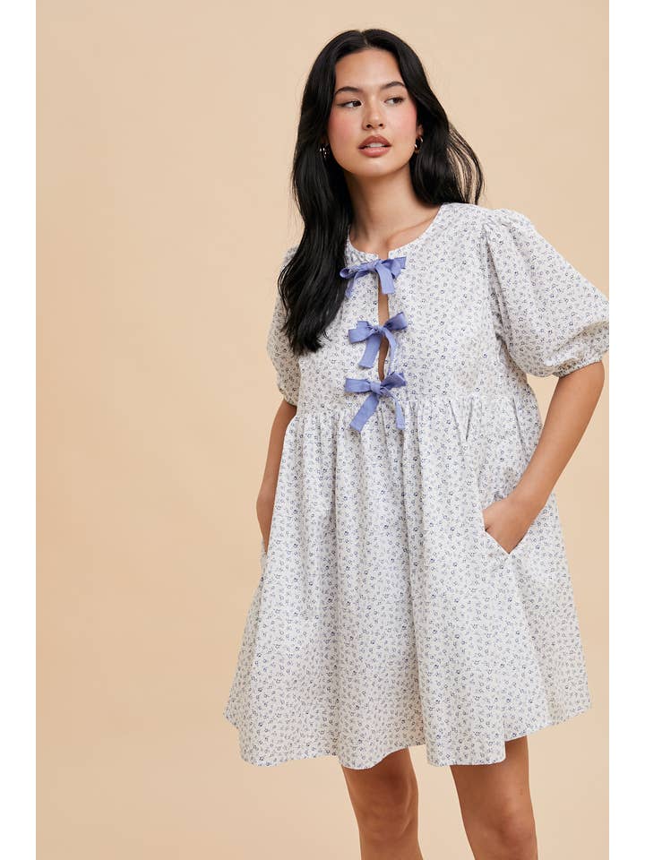 In Loom - Wholesale Dress - Women's - COTTON FLORAL BOW TIE MINI DRESS