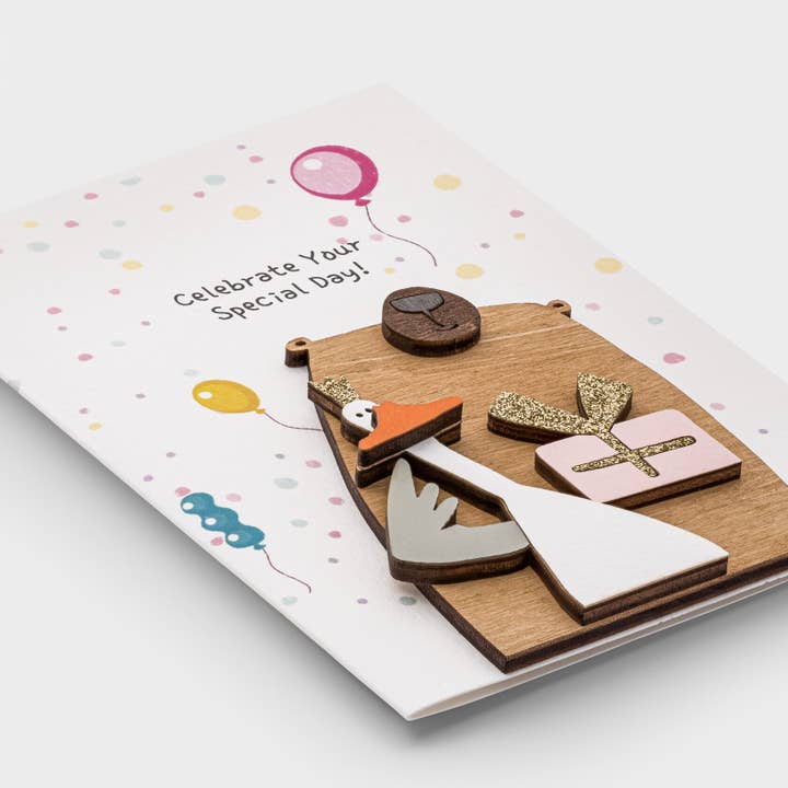 3D Handmade Birthday Card – Bear With Gift Birthday Present for wholesale by PESKOVOI