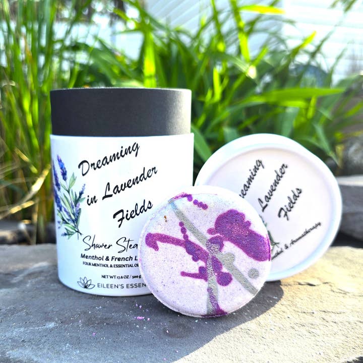 "Dreaming in Lavender Fields" Mentholated Shower Steamers; French Lavender & Menthol for wholesale by Eileen's Essentials, llc