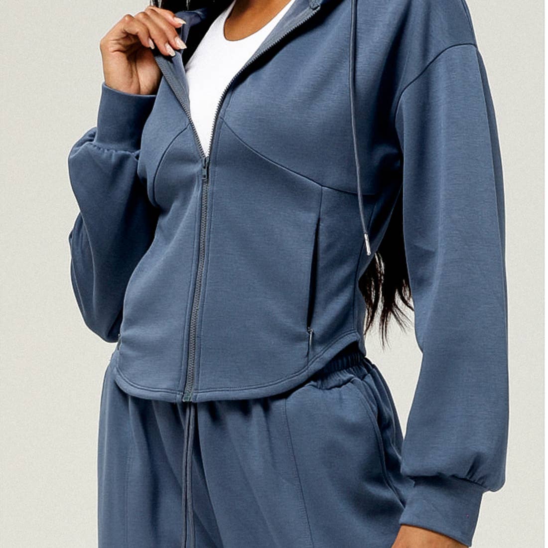 Sodalemon - Wholesale Activewear Set - Women's - 2pcs Zipper Hooded Jacket Drawstring Pants Sport Set5