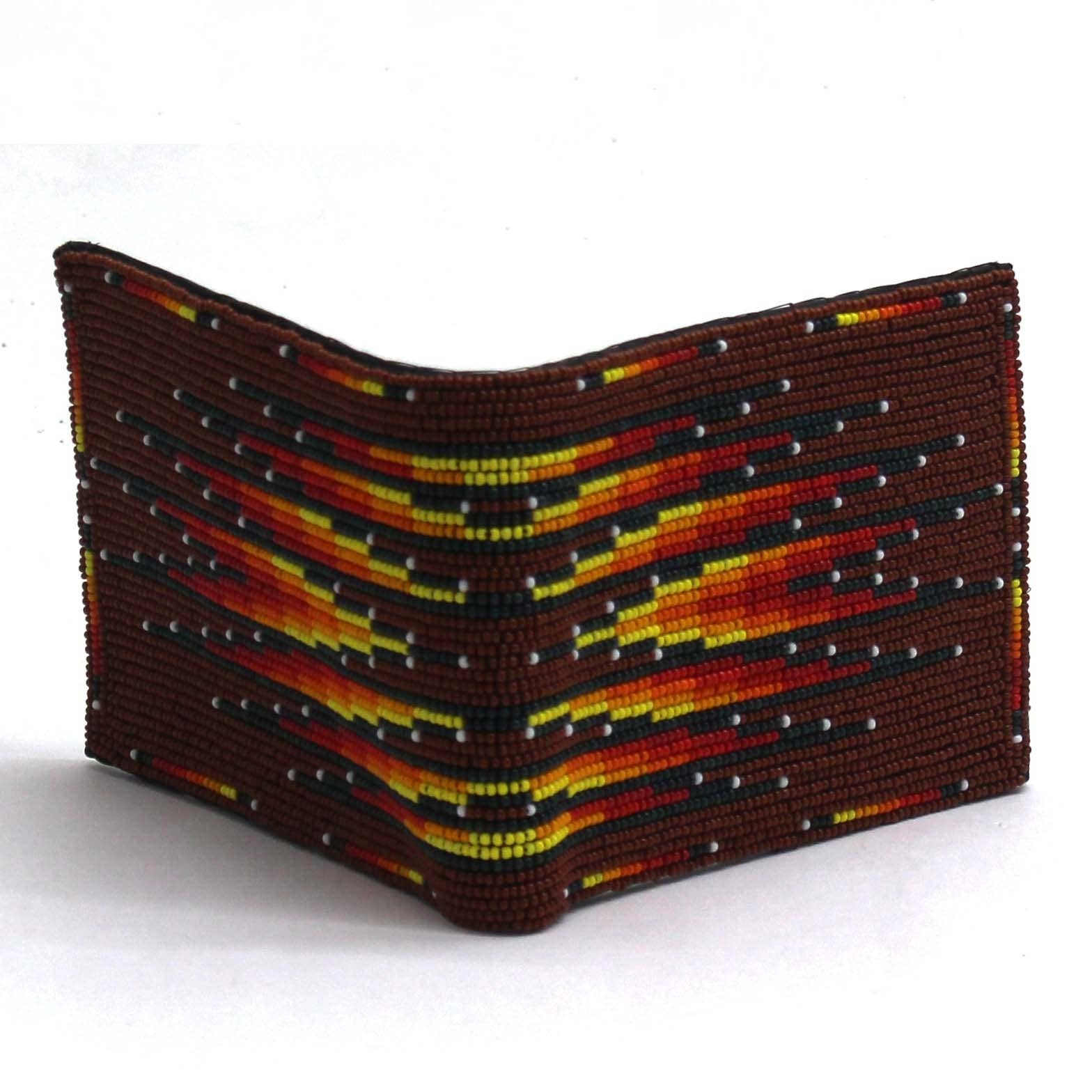 BEADS CORNER - Vente Portefeuille – homme - Portefeuille/bourse pour homme en cuir véritable fait main avec perles, style amérindien - Marron Jaune Feu4