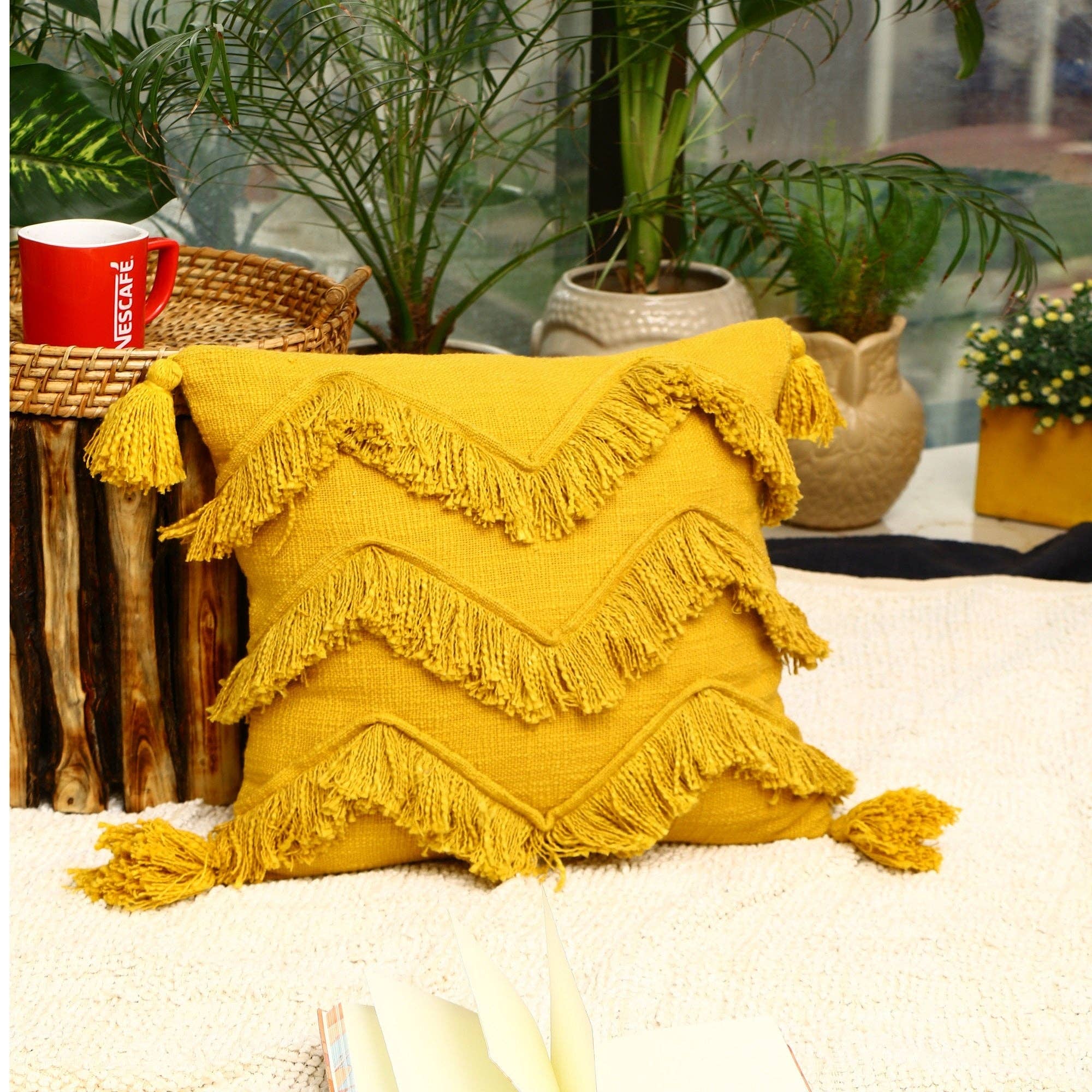 Glamthread - Wholesale Throw pillow cover - Linen Connections Moroccan Tassels Cushion Cover - Sunny0