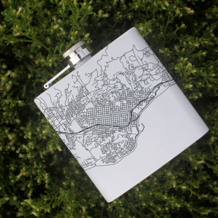 Santa Barbara CA Map Hip Flask in Matte White for wholesale by JACE.design