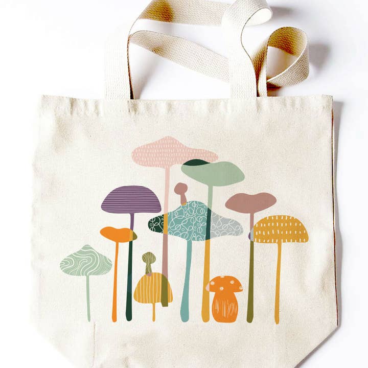 Potluck Press - Wholesale Tote Bag - Women's - Tall & Colorful Mushrooms Tote