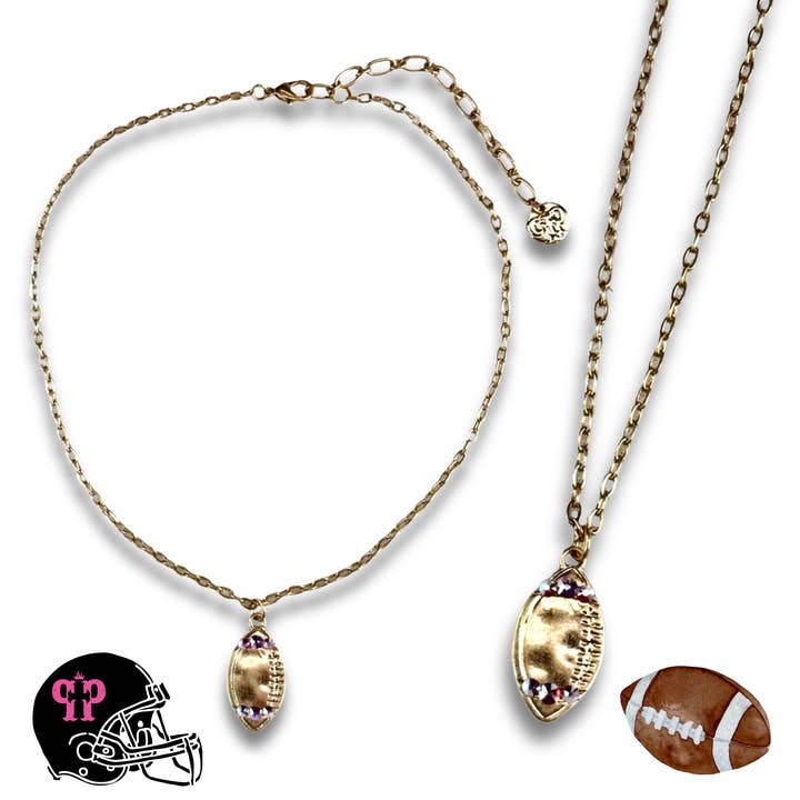 Football necklace with Austrian crystals for wholesale by Pink Panache Brands