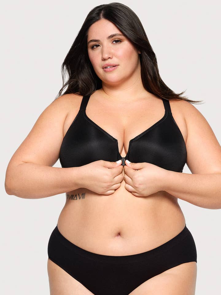 Front-Closure Posture Back WonderWire Bra Black for wholesale by Glamorise